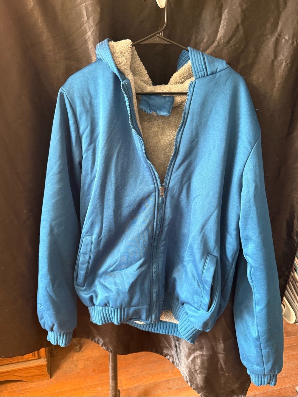 Blue Sherpa-Lined Hooded Jacket